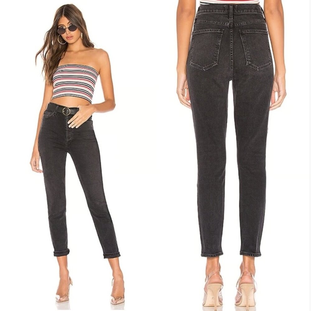 Agolde Women's Nico High-Rise Slim Cropped Jeans Faded Black Size 25 - Picture 3 of 11